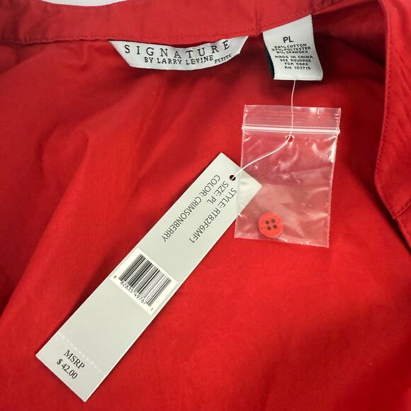 Signature by Larry Levine Women's Petite PL Red Button Down Blouse New Office - Picture 6 of 14